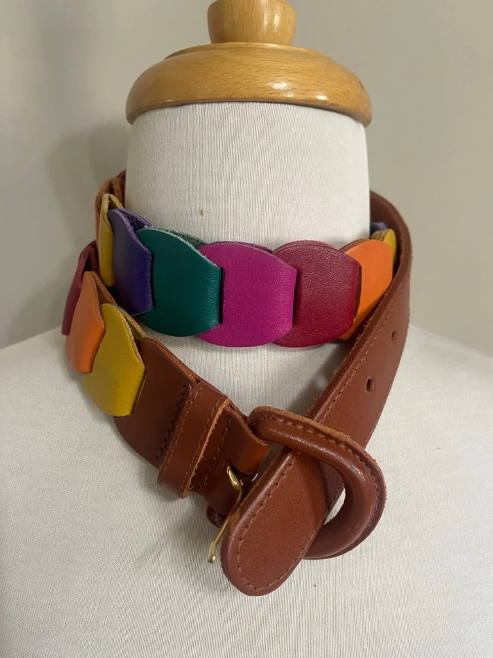 Brown & Multi Colored Rainbow Panel Leather Belt